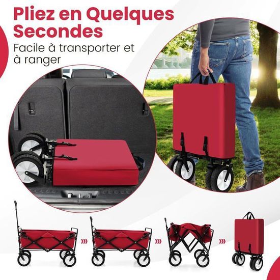 Chariot De Jardin GOPLUS Avec Siège Pivotant Réglable - Charge 150kg, Roulettes Et Rangement (Rouge)