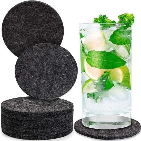 BETOY 20 pcs Dessous de Verre/sous-Verres de Forme Ronde,Dessous de Verre en Feutre,Dessous de Verres Design en Feutre Lavables,absorbants,antidérapants et résistants à la Chaleur Protection de Table 