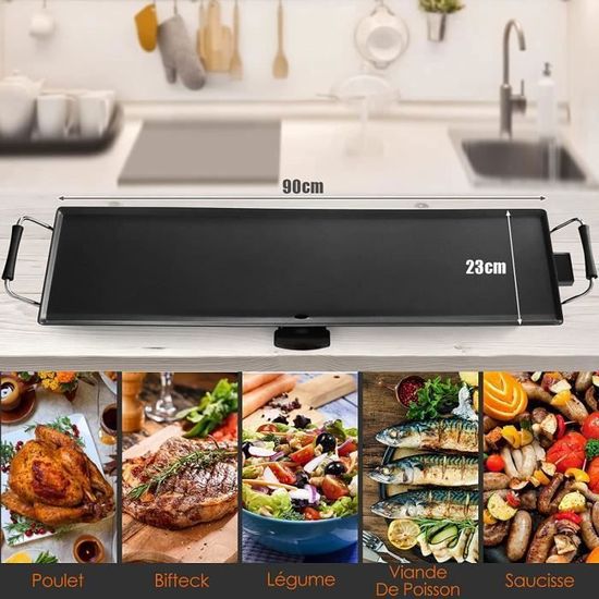 RELAX4LIFE Gril Électrique Extra Large 1800W - Plancha Teppanyaki 84x24cm Avec Thermostat 4 Niveaux, Bac Amovible Anti-adhésif