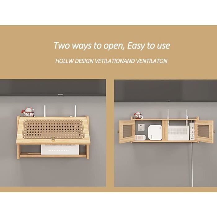 Étagère De Rangement Pour Routeur WiFi En Bois Avec Porte - Cache Câbles Et Boîtiers Électriques Pour Salon Ou Bureau