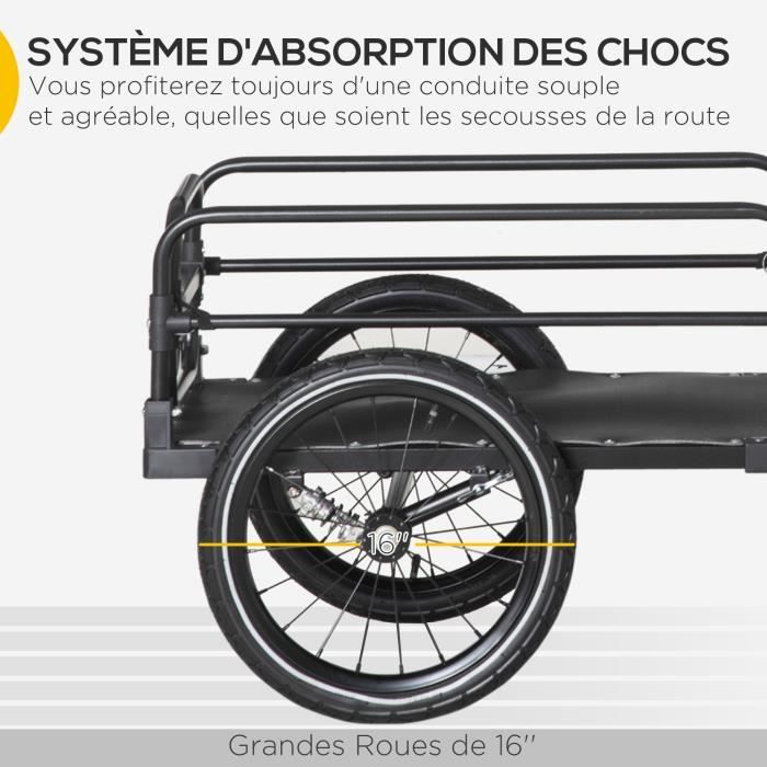 HOMCOM Remorque pliable pour vélo en acier roues 16 pouces charge max. 40  kg avec barre d'attelage universelle - Cdiscount Sport