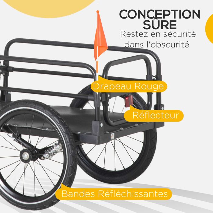 HOMCOM Remorque pliable pour vélo en acier roues 16 pouces charge