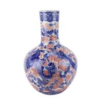 Fine Asianliving Vase Chinois Bleu Blanc Rouge Dragon Porcelaine D20 x H 40 cm