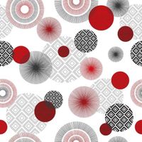 Toile cirée au mètre - Largeur 140 cm - Ronds rouge, noir et gris - Blanc
