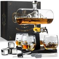 Whisiskey Carafe Whisky - Bateau - 1000 ml - 4 Verre à Whisky, 4 Pierre à Whisky, Bec Verseur - Vin Carafe Decanter - Cadeau homme