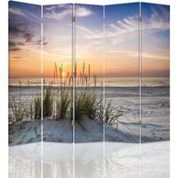 Paravent intérieur Coucher de soleil sur la plage 5 Panneaux 180x170 cm Deux faces Cloison de Séparation sur toile pour Salon