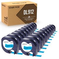 20 STAROVER Compatible pour Dymo LetraTag Ruban Plastique 91205, 12mm x 4 m,pour Dymo LetraTag LT-100H,  noir sur bleu