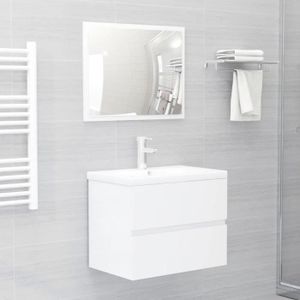 MEUBLE VASQUE - PLAN Ensemble de meubles de salle de bain - AKOZON - Blanc brillant - Aggloméré et acrylique - 60x38,5x45cm