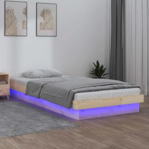 STRUCTURE DE LIT LeDivil- Cadre de lit à LED 90x190 cm Simple Bois 
