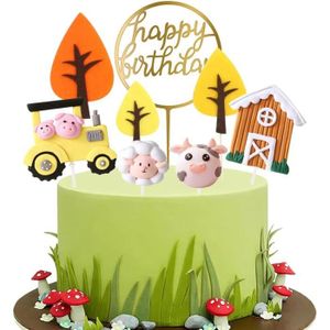 Décoration de gâteau d'anniversaire de la ferme « Happy Birthday » - Vache  grange, cochon rose, animaux du zoo, maison de grange, fête pour fête  prénatale, événements, fournitures de décoration de gâteau 