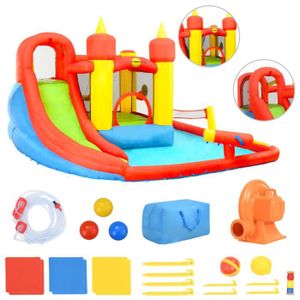 Happy Hop Chateau Gonflable Avec Toboggan Aire De Jeux Gonflable Jardin Enfant Et Toboggan Et Piscine 410x385x220cm Pvc Achat Vente Aire De Jeux Gonflable Cdiscount