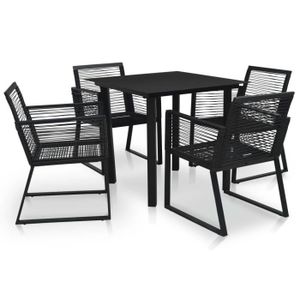 Ensemble table et chaise de jardin LIU-7385062586499-Mobilier à dîner d'extérieur 5 pcs Rotin PVC Noir