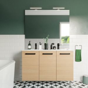 MEUBLE VASQUE - PLAN Meuble de salle de bain suspendu double vasque 120cm 3 portes Chêne clair - HOMIFAB - Chelsea