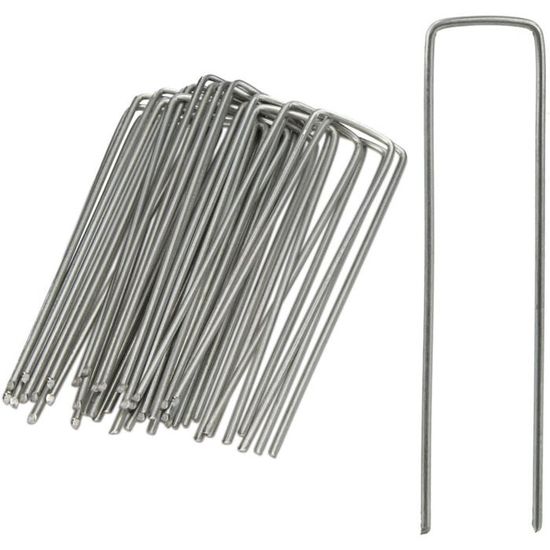 Lot De 50 Piquets Sardines De Jardin + 50 Rondelles - Ancrage Pour Bâche, Toile De Paillage, Gazon - Métal Galvanisé 15 Cm