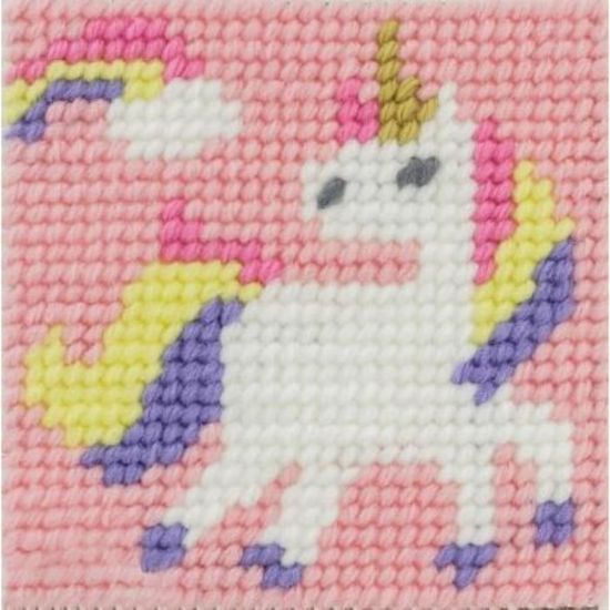 Kit Canevas Com'1 Idée Nathan Le Flamant - 15x15cm | Broderie Enfant Gros Trous | Tout Inclus Pour Débutants