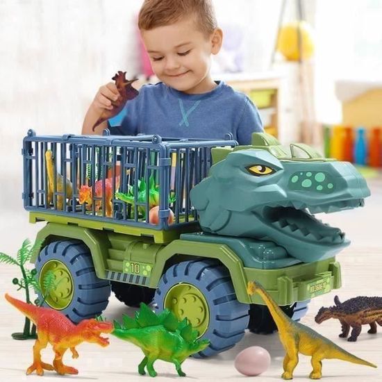 Camion Dinosaure Pliable – 6 Voitures Incluses – Piste De Course – Dès 3 Ans – Lumière Et Son (piles AAA)