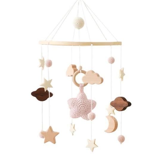 Mobile Musical Pour Lit Bébé - Carillon Avec étoiles Et Nuages En Peluche - Stimulation Visuelle Et Auditive - Gris