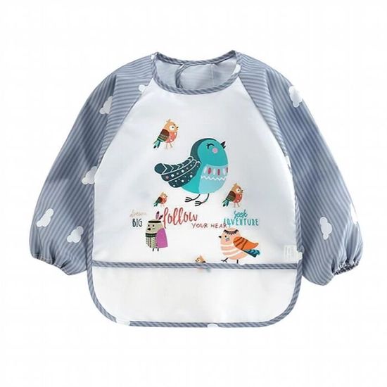 Bavoir Bébé à Manches Longues Étanche – En PU, Avec Poche Et Col BLW, Lavable Machine, Pour Bébés 6 à 36 Mois (Blanc)