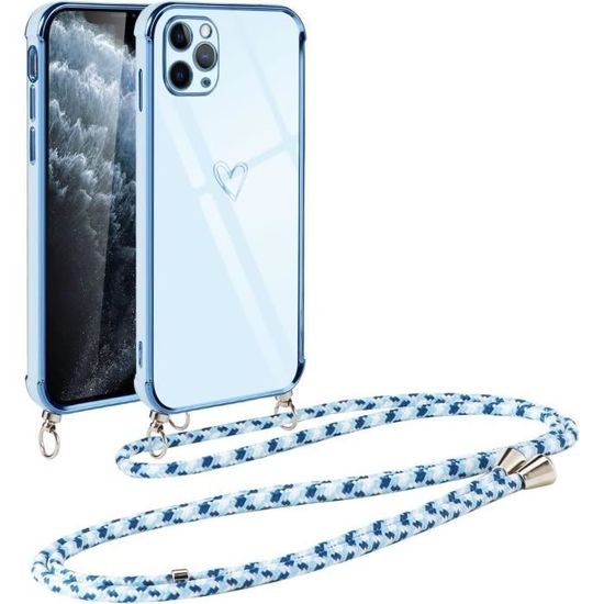 Coque Avec Cordon Intégré Pour IPhone 11 à 14 Pro Max - Protection Antichoc, Recharge Qi, Bleu