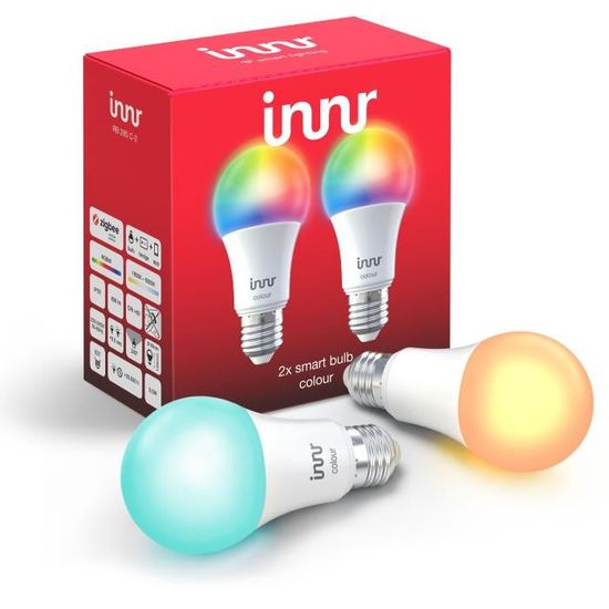 INNR Ampoule connectée  E27 - ZigBee 3.0 - Pack de 2 ampoules Multicolor + Blanc réglable - 2200K à 6500K Intensité réglable.