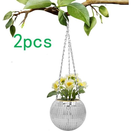 Pot de fleur suspendu intérieur et extérieur boule disco pot de fleur boule miroir avec chaîne Pot de fleur suspendu intérieur et extérieur boule disco pot de fleur boule miroir avec chaîne