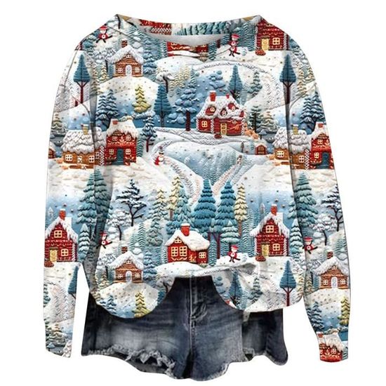 Lazzboy Ugly Pull Femme Noel Rigolo Pull Moche Et Ours Sweat Pull Tricoté Polaire Rigolo Drole Pull De Noel Pull Noel Moche Crew Pull Noel Famille Noël Automne Hiver Chaud Sweats Sweatshirts(Rouge,S