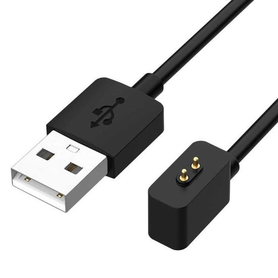Câble de Charge Magnétique 2 Broches Noir Compatible avec Xiaomi Mi Band 8, Redmi Band 2 Chargeur USB