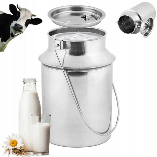 Pot à Lait Acier Inoxydable 22 Litres Avec Couvercle - Récipient Hermétique Transport Aliments, 3 Clips, Joint Silicone
