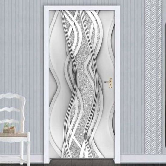 Papier Peint pour Porte Forêt de cascades en Thaïlande 77x200 cm vert Autocollant Porte 3D PVC Imperméable Murale pour Salon Cuisine Chambre Salle de Bain Decoration