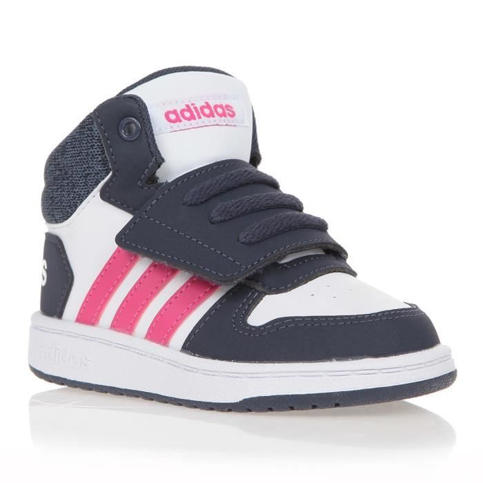 ADIDAS Baskets Hoops Mid 2.0 I - Bébé fille - Blanc et rose Blanc