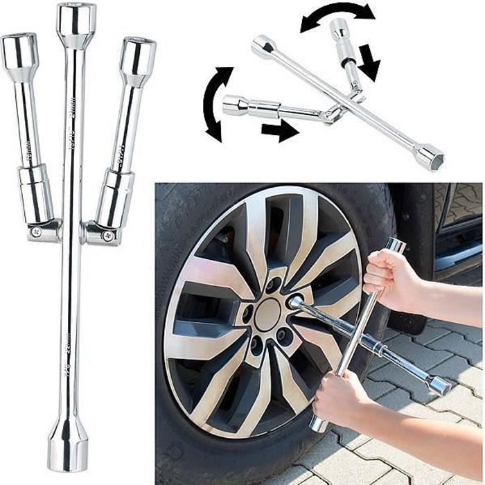 Clé de roue en croix pliable pour écrous 17/19/21/23 mm