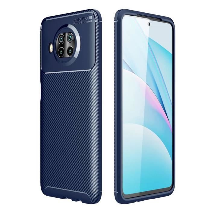Coque Xiaomi Mi 10T Lite 5G Fibres Carbone Resilient Anti-Empreintes Digitales Ultra Mince Souple Téléphone Case Bleu Marine