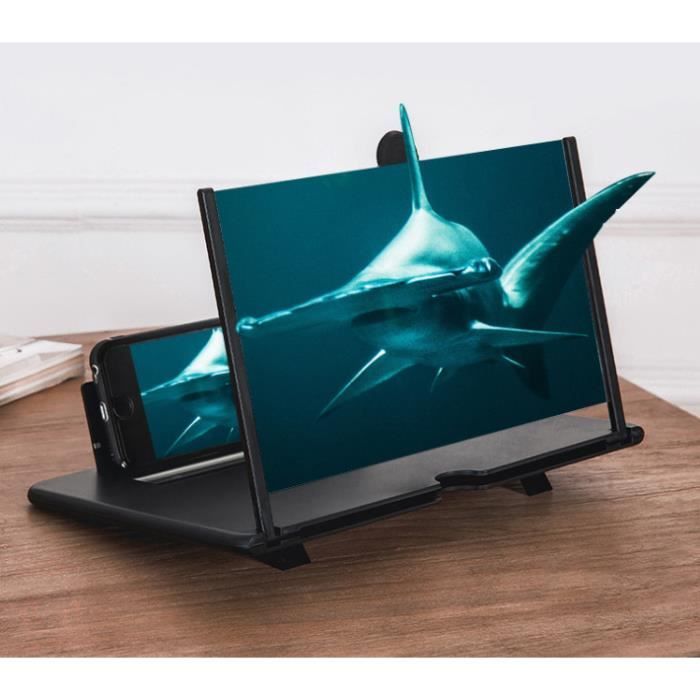 Agrandisseur d'écran pour Smartphone, Loupe d'écran 3D, Aocle de Support Pliable, Grand écran HD 12 Pouces(Noir)