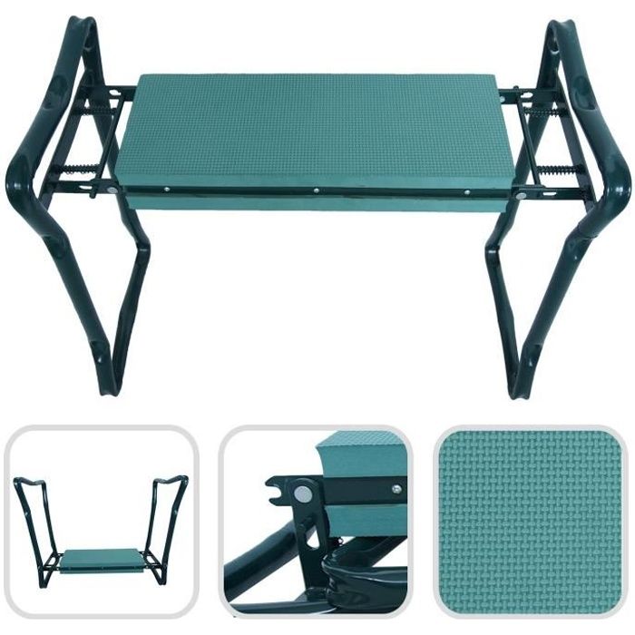Banc Agenouilloir de Jardin, Siège de Jardin Pliable, Vert, Taille déployée: 62 x 48 x 28 cm