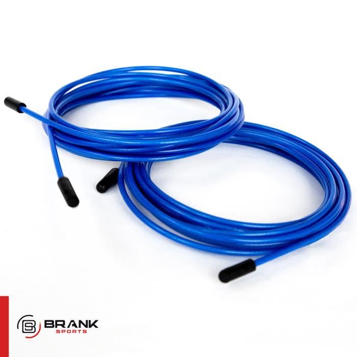 Pack de 2 Câbles en acier de rechange bleus pour Cordes à sauter - Longueur 3m50 - Diam 2.5mm - Fixations remplacement incluses