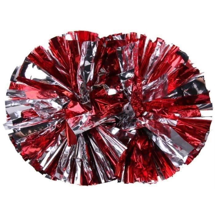 Cheerleading Pompons, Pom-pom girls Pompoms Ball Dance Déguisements Nuit Fête Des Sports,rouge + argent 2 pcs