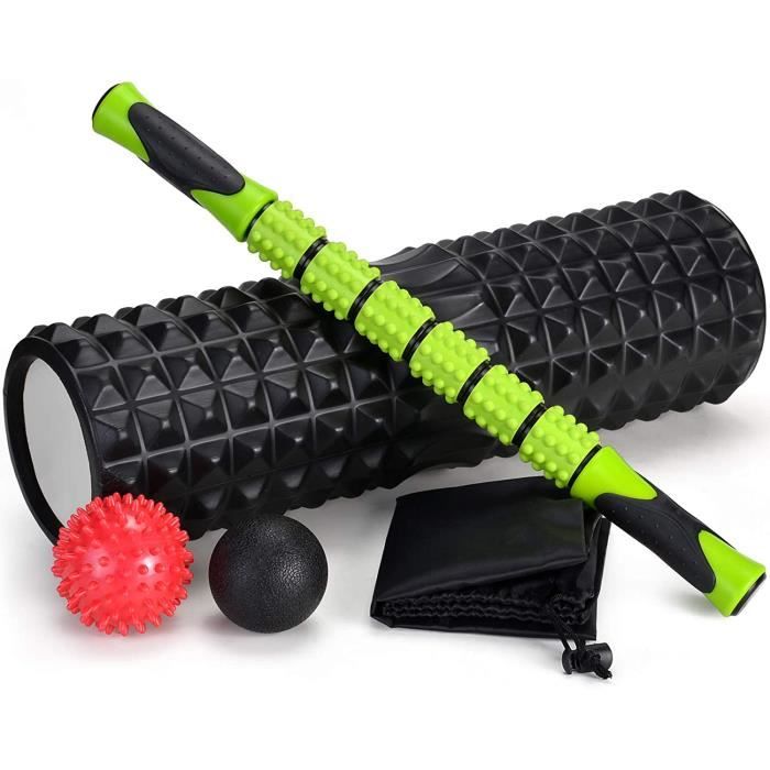Odoland Foam Roller, Rouleau de Massage 5 en 1, Rouleau en Mousse avec Trigger Points + bâton de Rouleau Musculaire + balles de 3