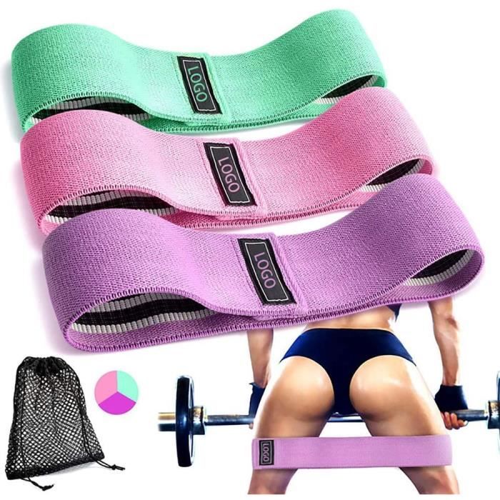 Bande Elastique Fitness Bande de Résistance Set de 3 pour Hanche Jambes Corps Fessiers Musculation Pilates Squat Sport