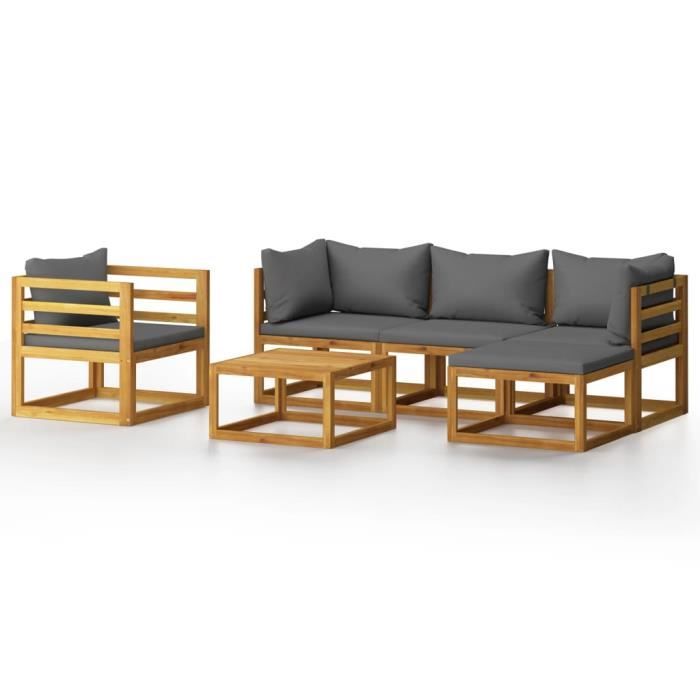 Magnifique Luxueux Moderne Meuble de Terrasse Salon de Jardin 6 pcs avec coussin Bois d'acacia ®NJIIIJ®