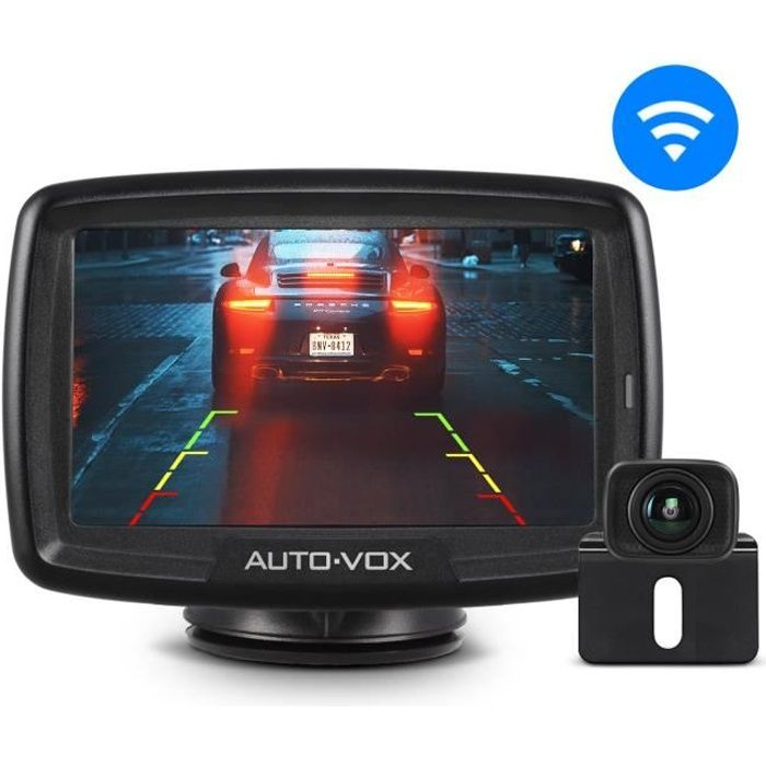 AUTO-VOX Caméra de Recul sans Fil,Caméra de Voiture Numérique avec Bonne Vision Nocturne, Etanche IP68, 4.3pouces Moniteur CS2
