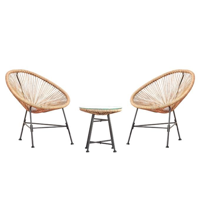 ACAPULCO - Ensemble 2 chaises et 1 table beige