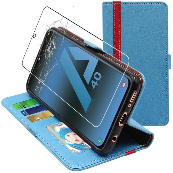 ebestStar ® pour Samsung A40 Galaxy SM-A405F - Etui Portefeuille PU Cuir + Film protection écran en VERRE Trempé, Bleu / Rouge