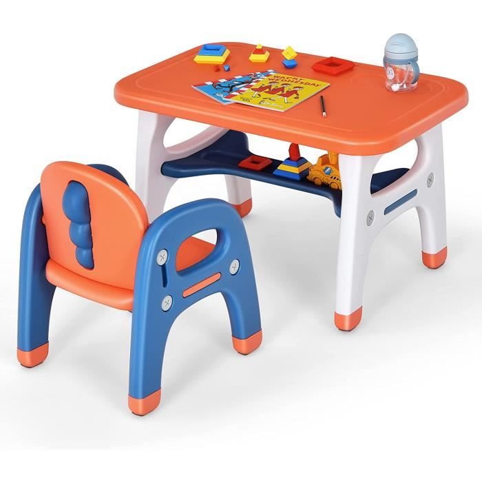 GOPLUS Ensemble Table et Chaise pour Enfant en Forme de Dinosaure avec 3 Blocs,Etagère,pour Chambre des Enfants,Maternelle Orange
