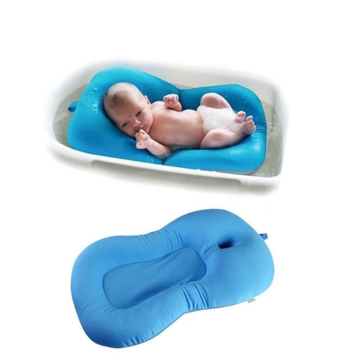 Tapis de bain bébé nouveau-né pliable bébé bain baignoire coussin chaise étagère (Blue )