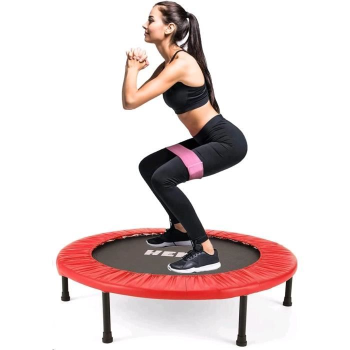 Trampolines de Fitness Pliable Rond Ø 96cm, Trampoline d'exercice Exterieur/Interieur pour Adulte et Enfant, Maximale 150kg, Rouge