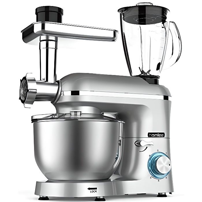 Homlee Robot Multifonctions 1800W Robot Pâtissier, Blender Professionnel Universel Hachoir à Viande Électrique avec Mixeur Verre