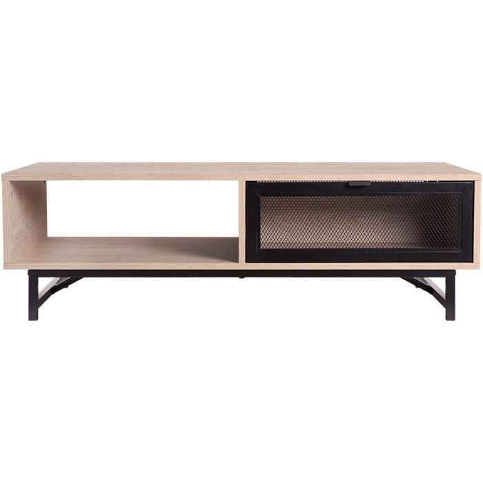 Table basse avec 2 tiroirs - Noir et chêne - 110 x 60 x 34 cm - VENTURY