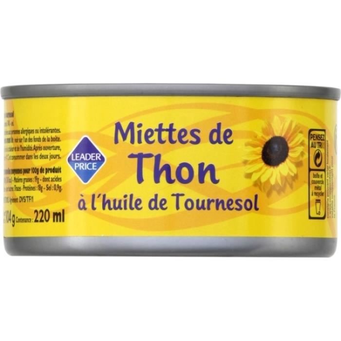Miettes de thon à l'huile de tournesol Leader Price - 160g