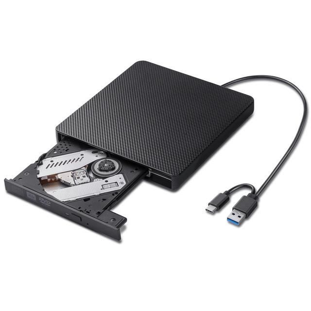 Graveur Lecteur de DVD externe portable USB3.0&Type-C Lecteur de CD/VAC/DVD-RW Disqueur/graveur