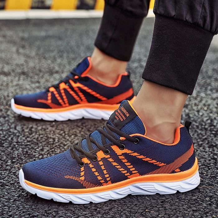 Hommes Outdoor Fly maille légère Mesh Chaussures de sport respirant Mode Chaussures de course Bleu HDH90718561BU45